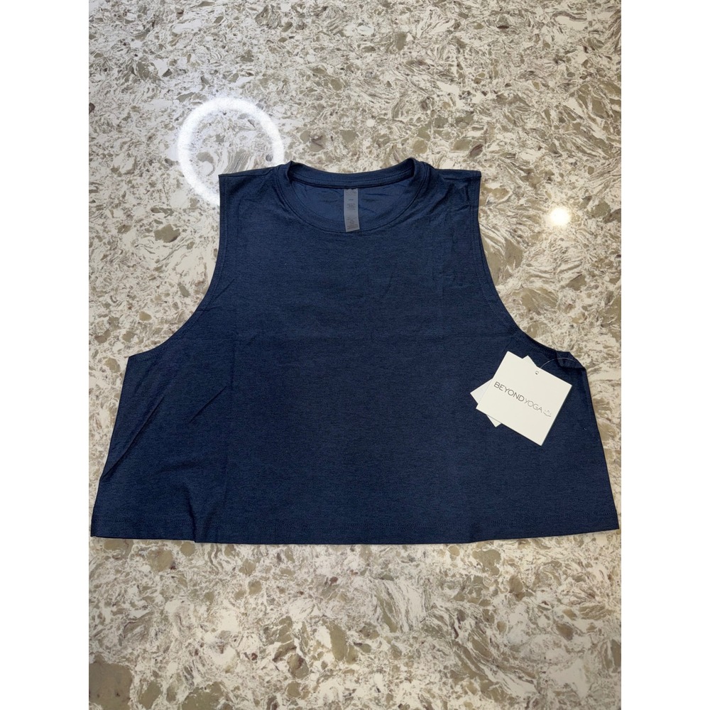 Beyond Yoga Featherweight Balanced Muscle Tank heather navy Crop Top size S